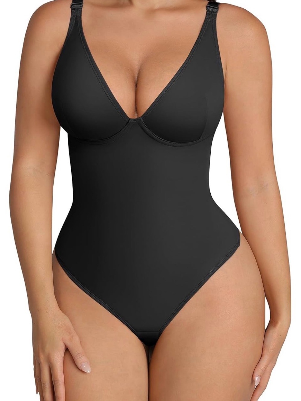 Sculpting Black Women's Shapewear Bodysuit with Adjustable Straps